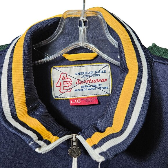 American Eagle Outfitters Navy Track Jacket With Striped Collar & Zip Pockets L - Picture 3 of 6